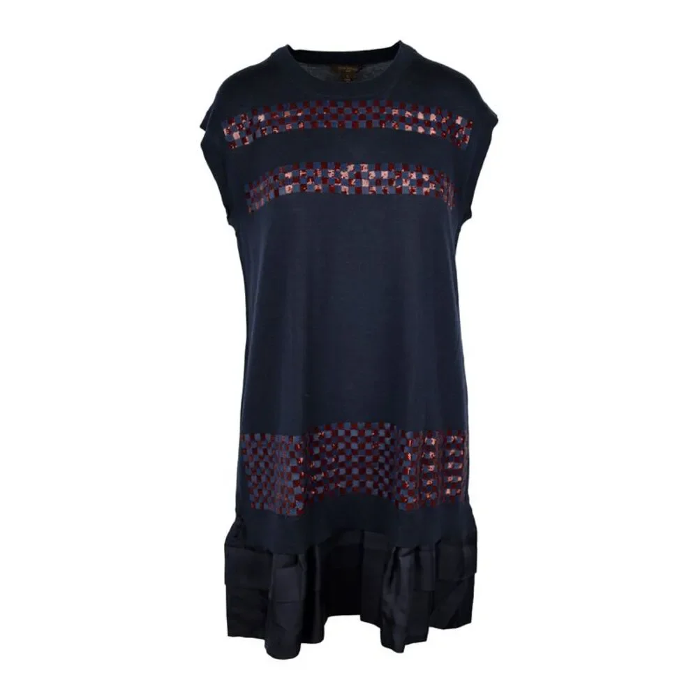 Louis Vuitton Navy Wool Dress with Sequin Details - '10s